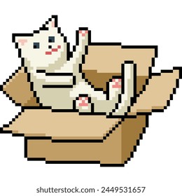 pixel art of cat play box isolated background