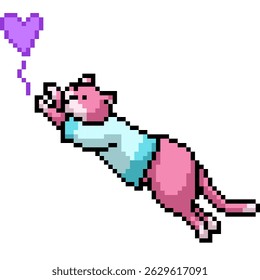 pixel art of cat play with heart isolated background