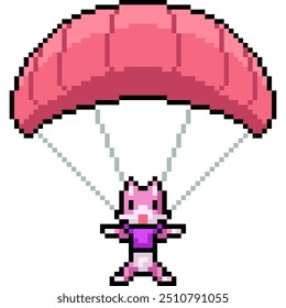 pixel art of cat play parachute isolated background