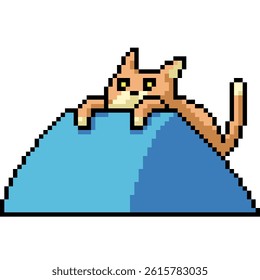 pixel art of cat play pillow climb isolated background