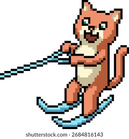 pixel art de gato jogar surf ski isolado fundo