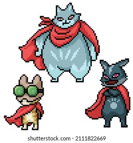 pixel art of cat team hero