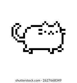 Pixel art cat without color isolated on white background