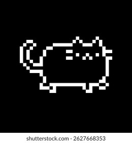 Pixel art cat without color isolated on black background