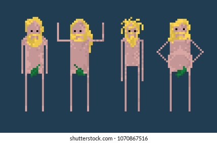 Pixel Art Cavemen Characters