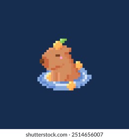 Pixel art of caypbara with fruit onsen