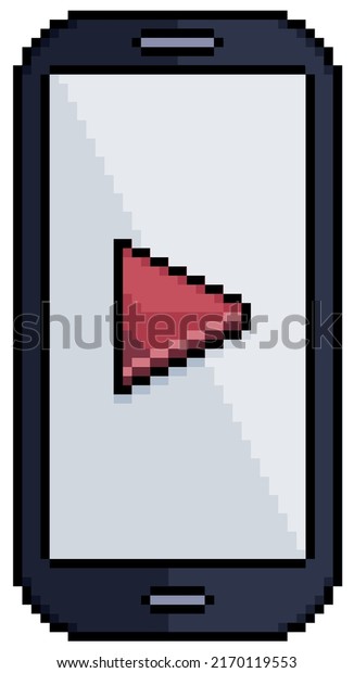 Pixel art cell phone with play icon vector\
icon for 8bit game on white\
background\
