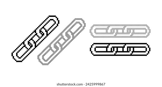 pixel art chain link icon set isolated on white background