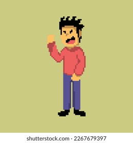 pixel art character a man use red t shirt,black hair good for your project and game.