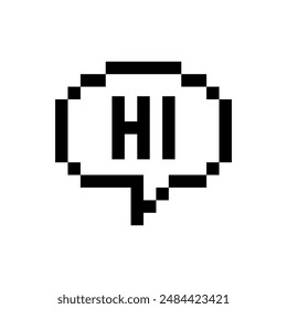 Pixel art chat bubble on speech bubble Hi world. Pixel Feedback emoticon. Vector illustration