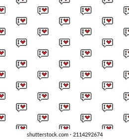 Pixel art Chat symbol with heart 
 background. love chat  seamless pattern, texture, wallpaper happy valentine's day