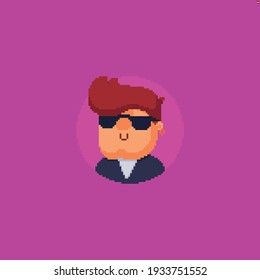 Pixel Art Cheerful Male Bad Boy Rocker Character On Pink Background