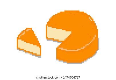 Pixel art Cheese cake slice on white background vector illustration