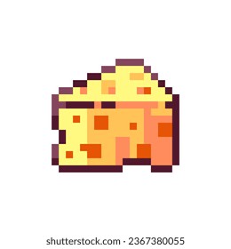 Pixel Art Cheese Icon. 8bit Retro Game Triangular Slice of Cheese  Sticker. Vintage 80s, 90s Arcade Video Game Style Element for Game Asset or Sprite, Interface Symbol, or decorative pattern.