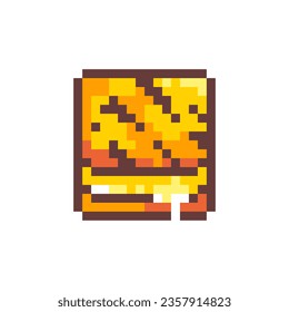 Pixel Art Cheese Sandwich. Retro 8 bit Style Fast Food Fried Bread with Cheese Illustration. Ideal for Sticker, Retro Decorative Element, Game Asset, Emoji, Patch or Cute Geek Avatar.	