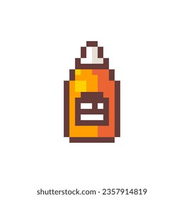 Pixel Art Cheese Sauce. Retro 8 bit Style Fast Food Cheese Sauce Bottle Illustration. Ideal for Sticker, Retro Decorative Element, Game Asset, Emoji, Patch or Cute Geek Avatar.	