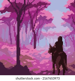 Pixel Art Of Cherry Blossom Forest