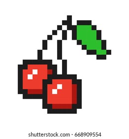 Pixel art cherry icon game fruit