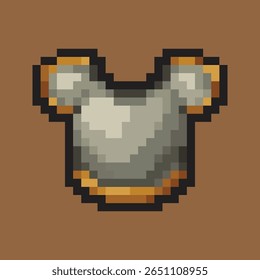 Pixel art chest armor with a silver body and gold accents. Ideal for RPGs, fantasy games, or retro game asset packs.
