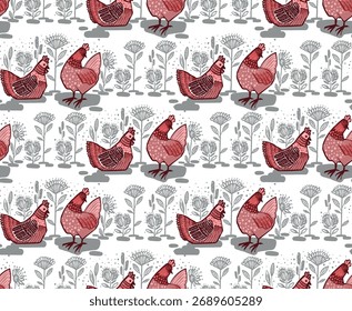Pixel Art Chickens Seamless Pattern Background