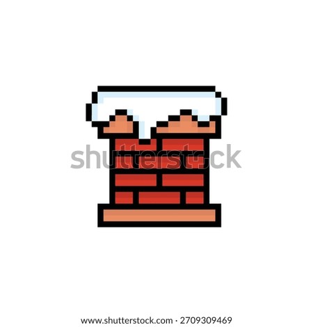 pixel art chimney with snow 8 bit vector icon for computer game logo