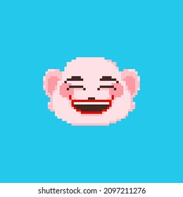 Pixel art chinese poppers smile face icon. Vector 8 bit style illustration of pixel Chinese smiley man. Isolated cute decorative element of retro video game computer graphic.