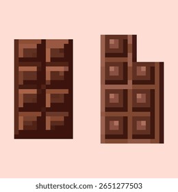  Pixel Art Chocolate Bar Set 8-bit Sweet Treat Ícones. Um conjunto de ícones de barras de chocolate estilo pixel art de 8 bits.