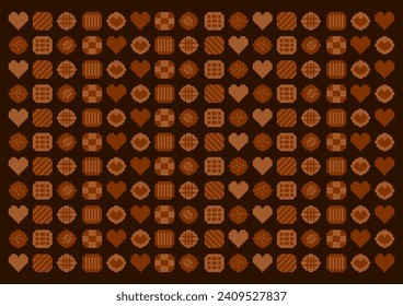 Pixel art chocolate pattern. Vector illustration. Design for wallpapers, backgrounds, wrapping paper, etc.