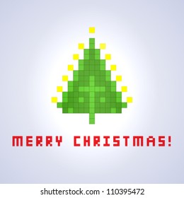 Pixel art Christmas card. Vector illustration.
