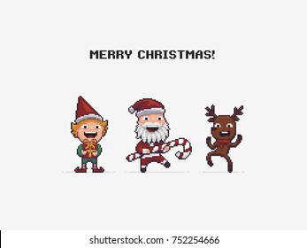 Pixel art christmas characters on white background