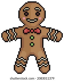 Pixel art Christmas gingerbread man. Christmas cookie vector icon for 8bit game on white background

