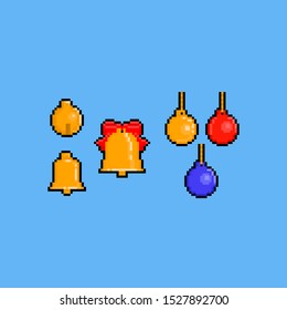 Pixel art christmas golden bell set.