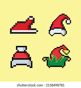 Pixel art Christmas hat and Santa hat Festive Christmas 8bit game item
