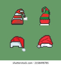 Pixel art Christmas hat and Santa hat Festive Christmas 8bit game item