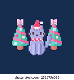 Pixel art of christmas kitty