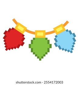 Pixel art Christmas lights in bright colors Vector