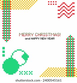 Pixel Art Christmas Pattern and Abstract Template Background, White Background