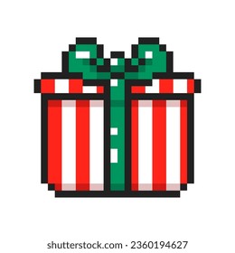 Pixel art Christmas present, pixel gift, Christmas gift wrapping. Vector illustration.