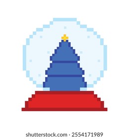 Pixel art Christmas snow globe with tree Vector