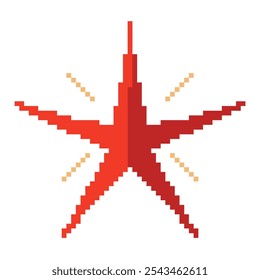 Pixel art Christmas star isolated on transparent background. Vector illustration 8-bit star in retro video game style.