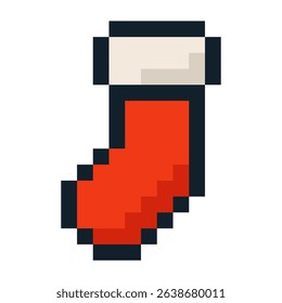 Pixel art Christmas stocking 8 bit holiday sock vector isolated on white background