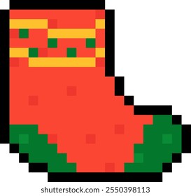 Pixel Art Christmas Stocking Vector Illustration