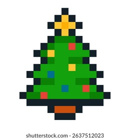 Pixel Art Christmas Tree Emoji Retro Holiday Decoration Icon