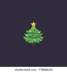 Pixel art Christmas tree with golden star on top