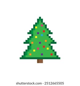 Pixel Art Árbol de Navidad Vector Icono Pixel Elemento para juego de 8 bits