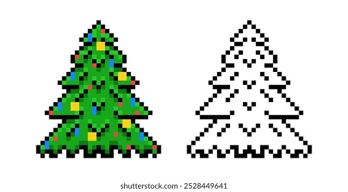 Pixel Art Christmas Tree. Vector Illustration
