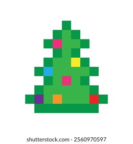 pixel art christmas tree vector icon pixel element for 8 bit game