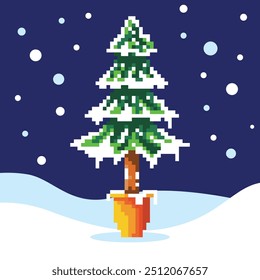 Vector de ilustraciones planas de árboles de Navidad de arte de píxeles.