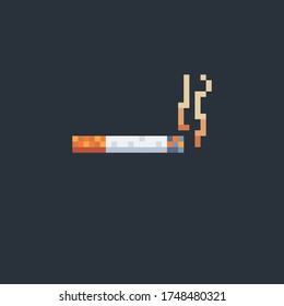 Pixel Art Cigarette With Smoke Effect Gray Background Vector Isolated