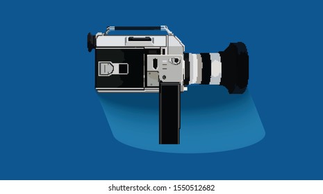 Pixel art cinema camera icon vector illustration